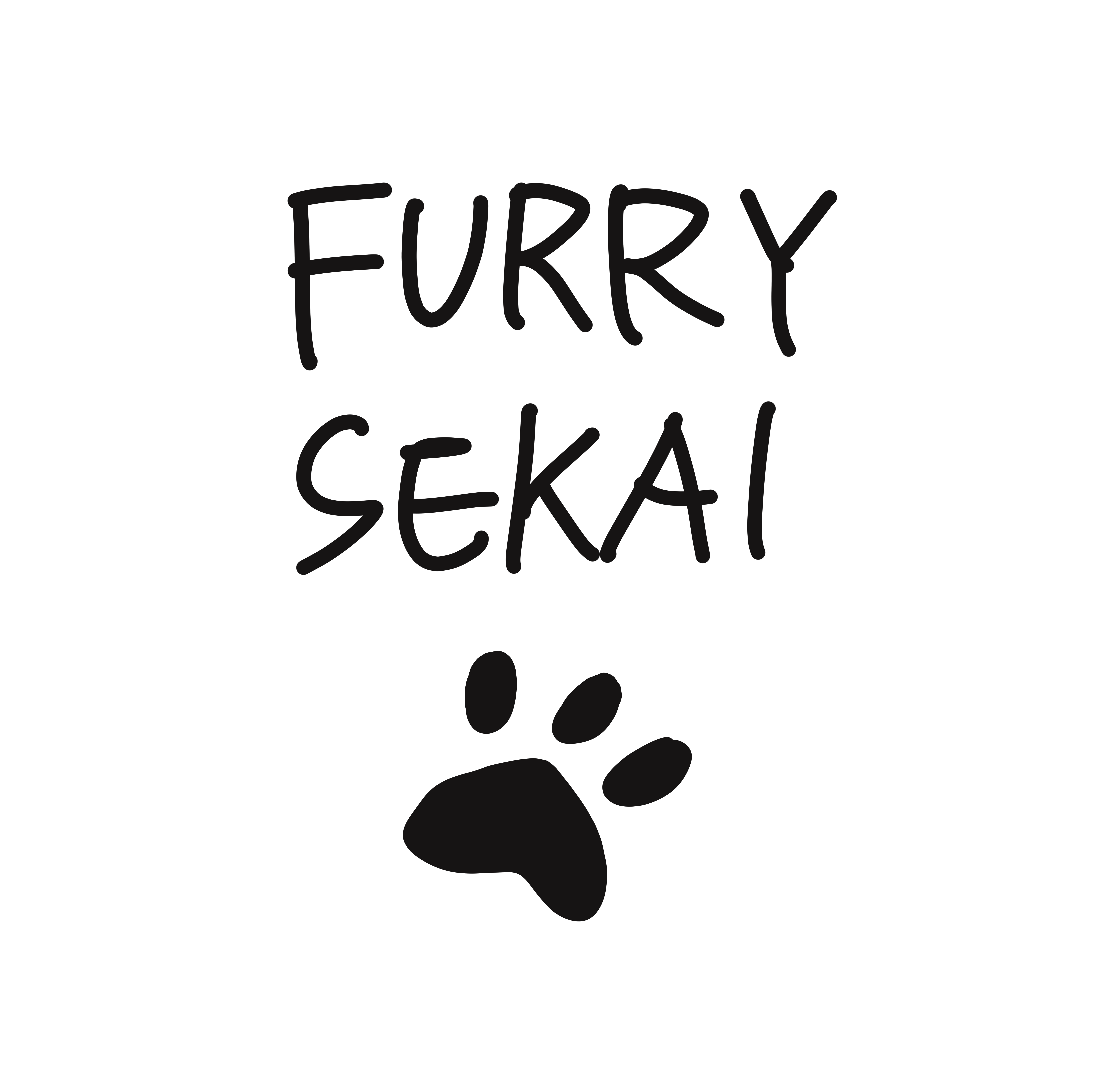 검은색 손글씨 FURRY SEKAI와 발바닥 모양 스케치