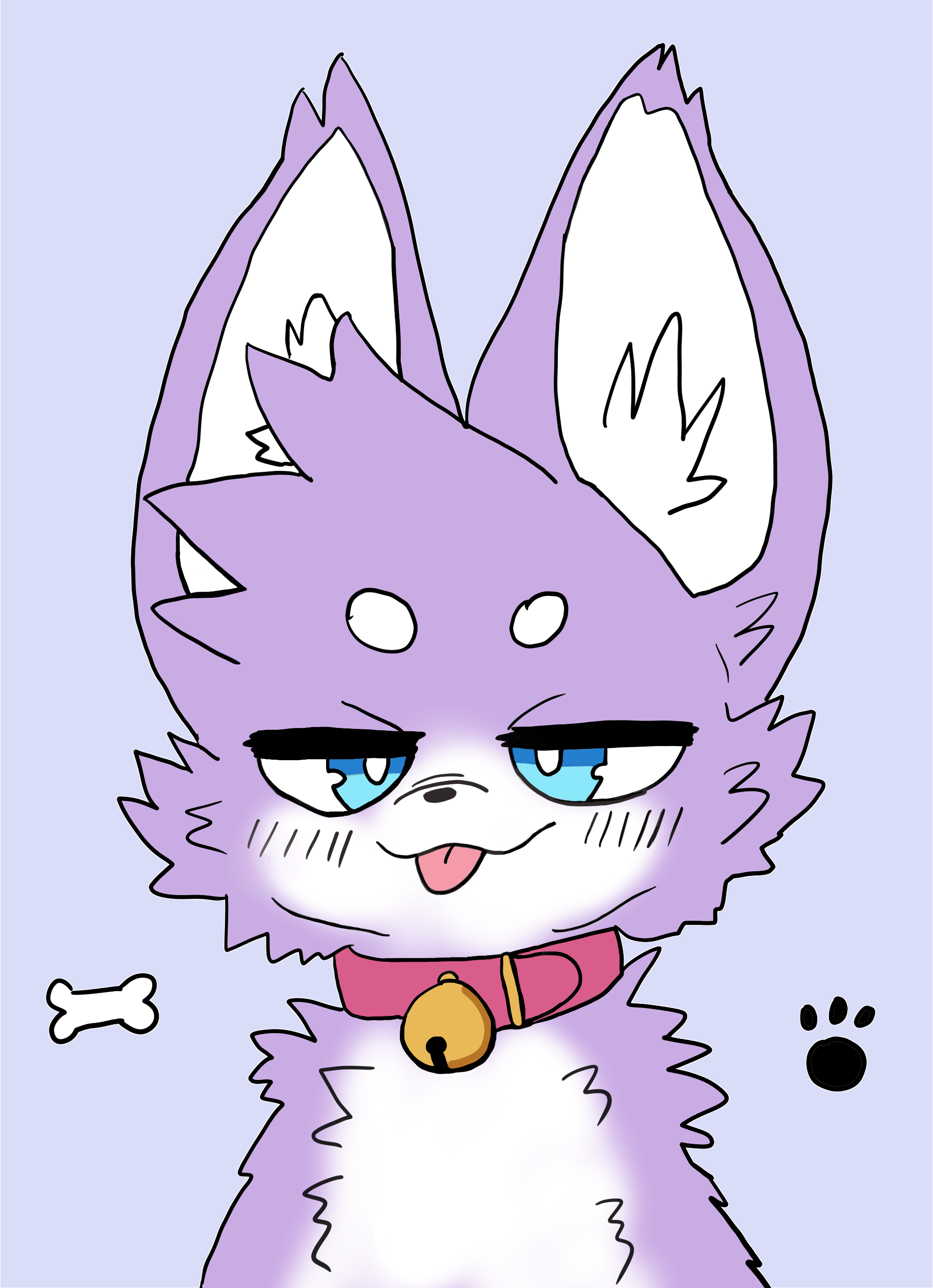 연보라색 털과 하늘색 눈을 가진 FurrySekai 늑대 마스코트